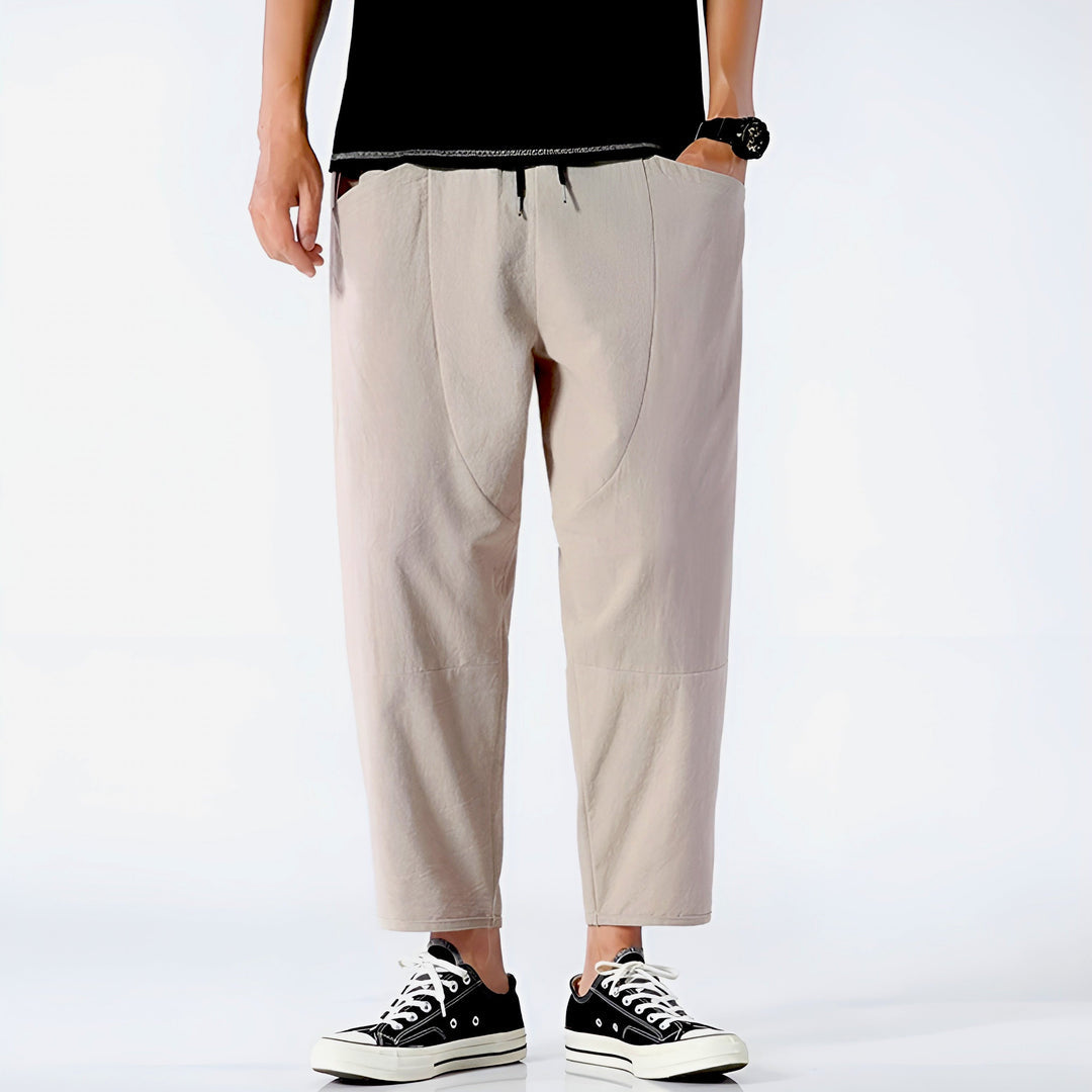 Men's rose beige drawstring trousers – front view