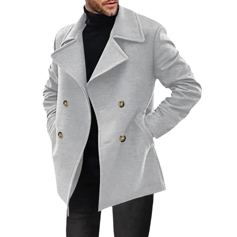 Men's double-breasted pea coat in light grey