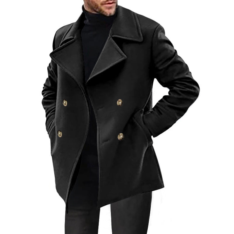 Men's double-breasted pea coat in black