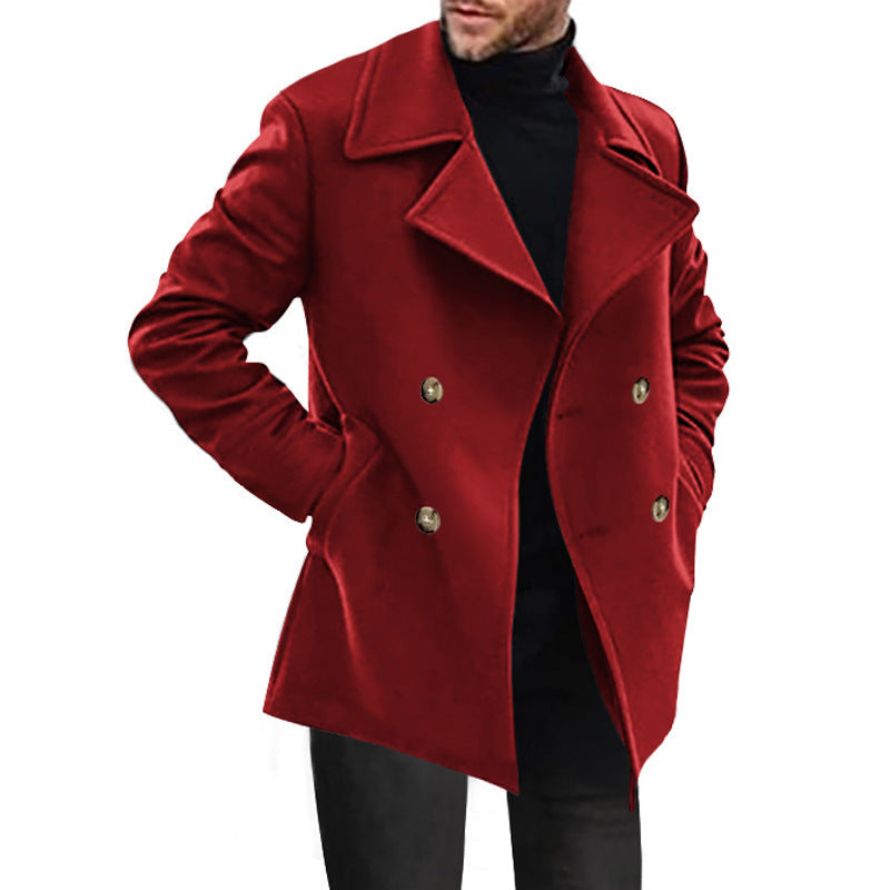Men's double-breasted pea coat in red