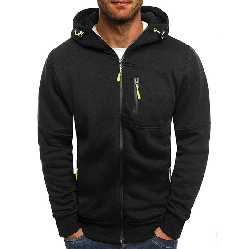 Men's full zip hoodie with relaxed fit in black