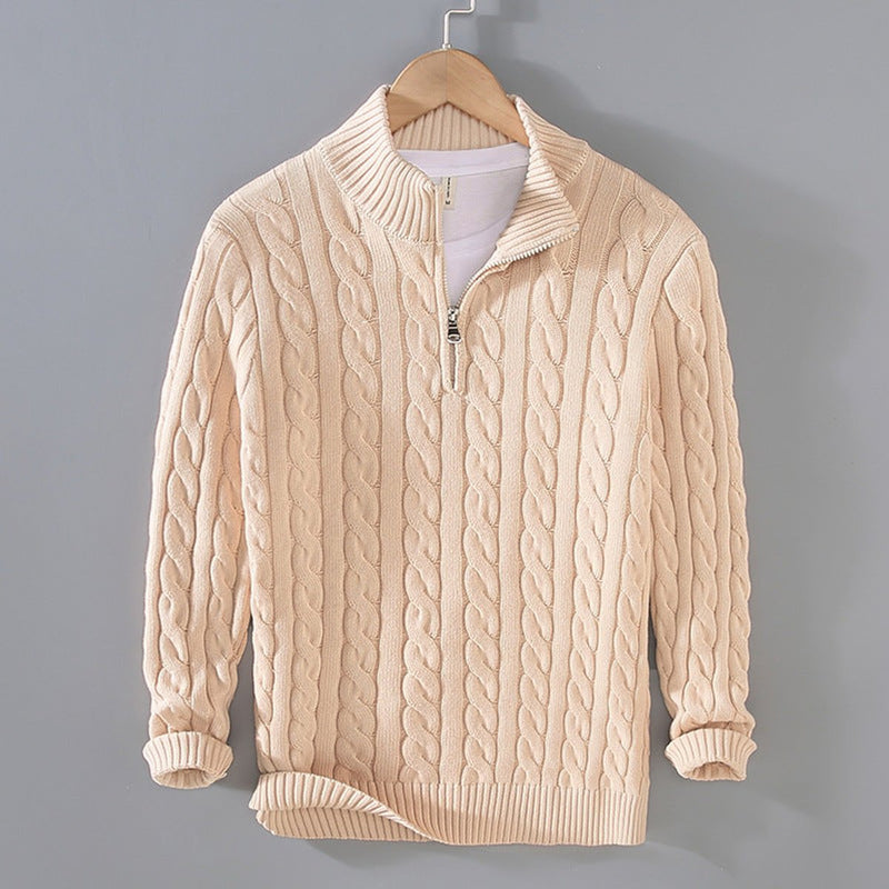 Men's Half-Zip Cable Knit Sweater for Smart Casual Days