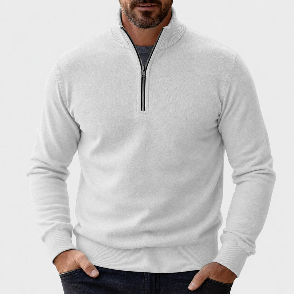 Men's half-zip pullover with stand collar in light grey