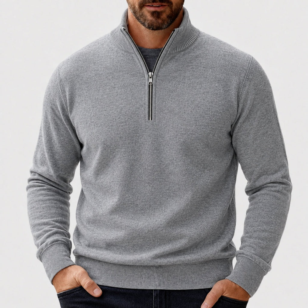 Men's half-zip pullover with stand collar in grey