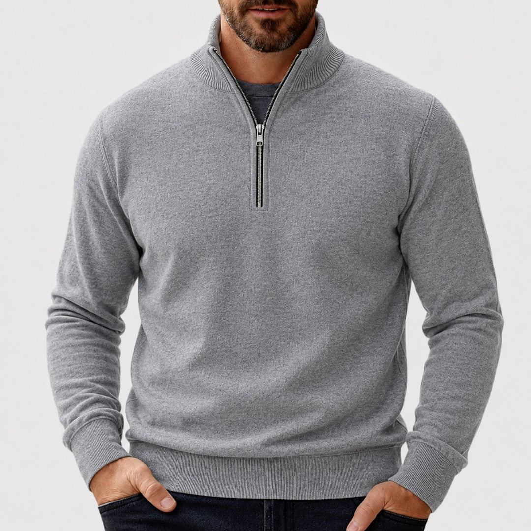 Men's half-zip pullover with stand collar in grey