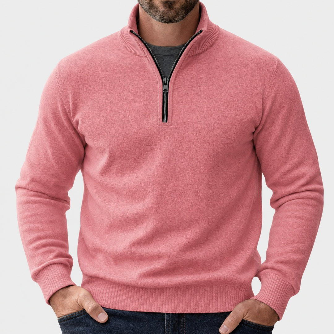 Men's half-zip pullover with stand collar in pink