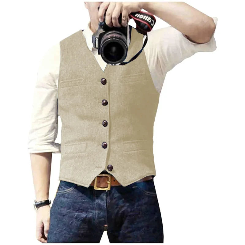 Men's herringbone waistcoat in champagne