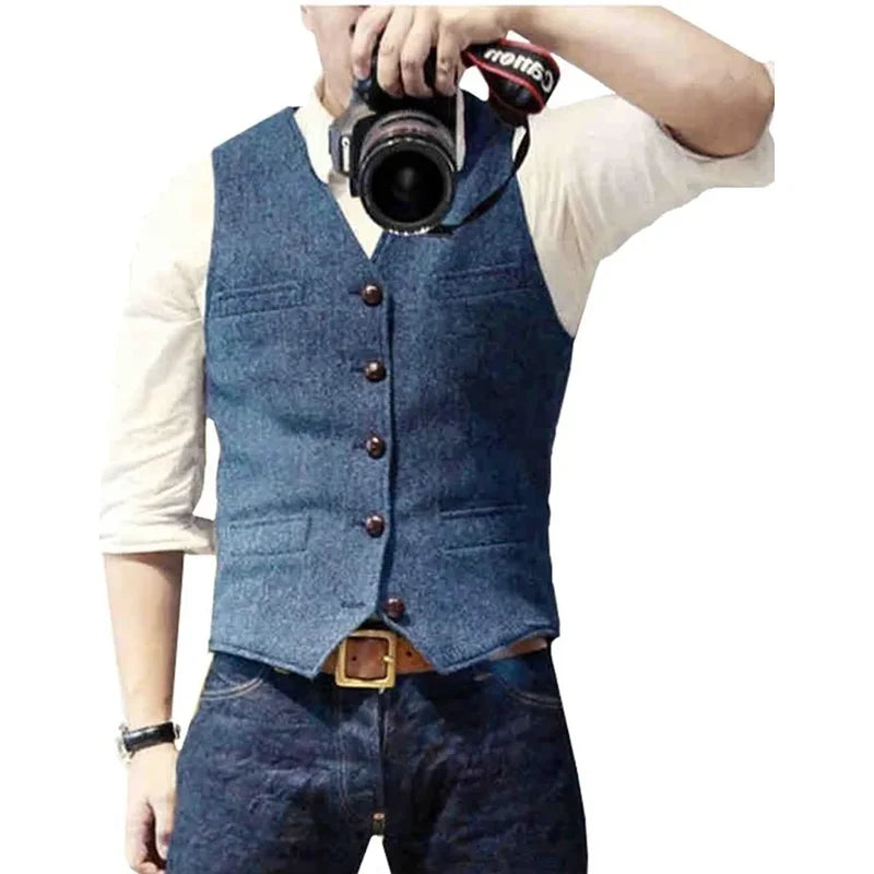 Men's herringbone waistcoat in light blue