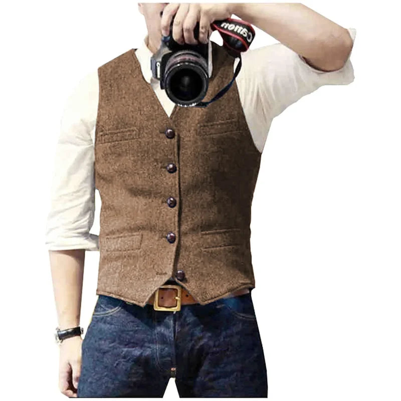 Men's herringbone waistcoat in brown