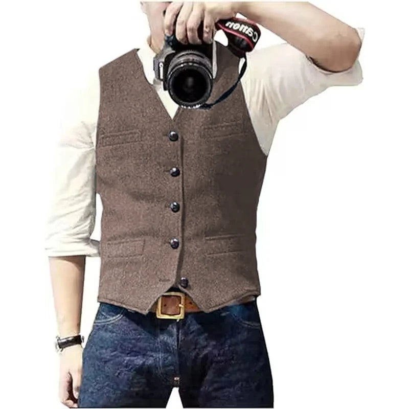 Men's herringbone waistcoat in light brown