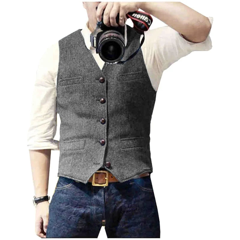 Men's herringbone waistcoat in grey