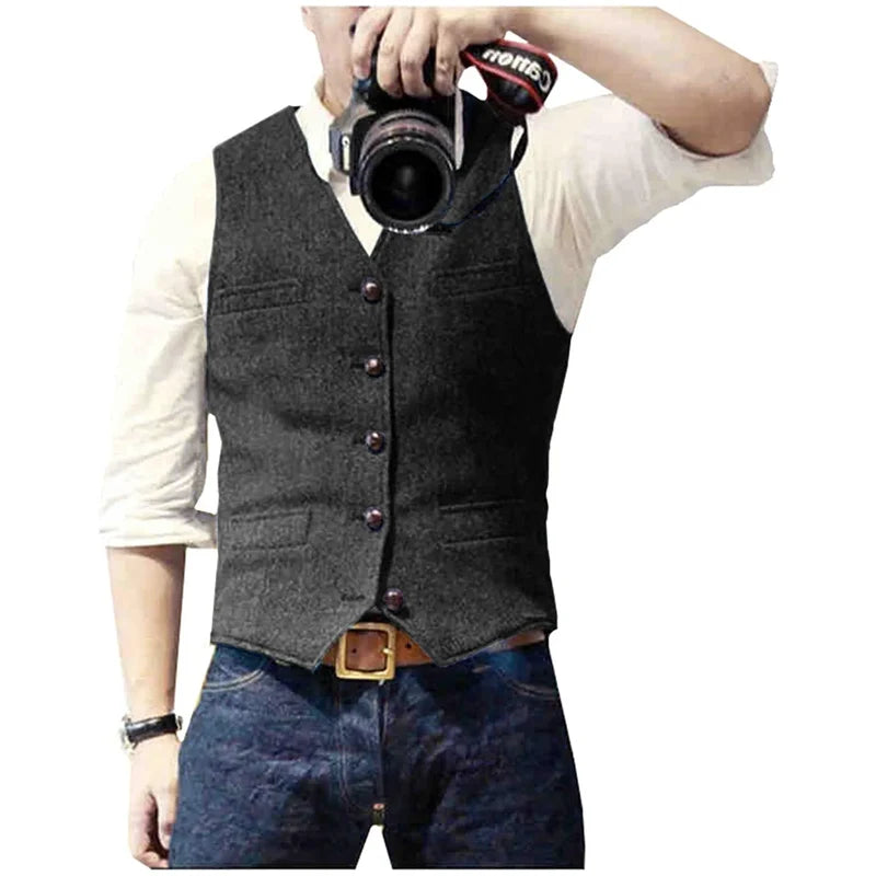 Men's herringbone waistcoat in black