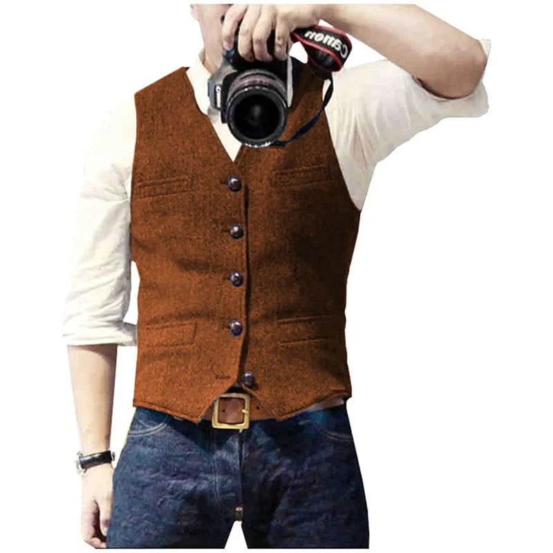 Men's herringbone waistcoat in orange