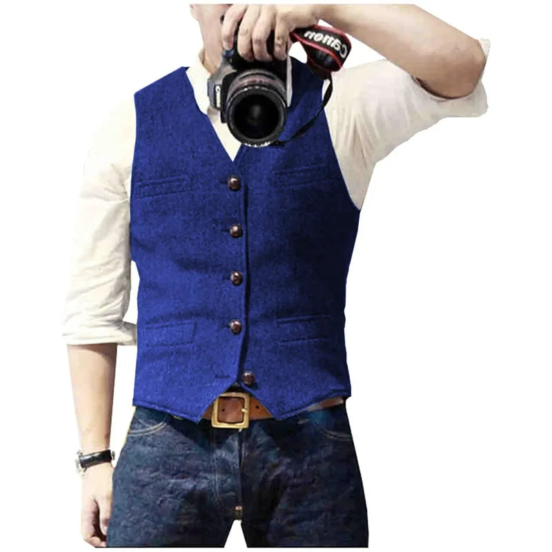 Men's herringbone waistcoat in royal blue