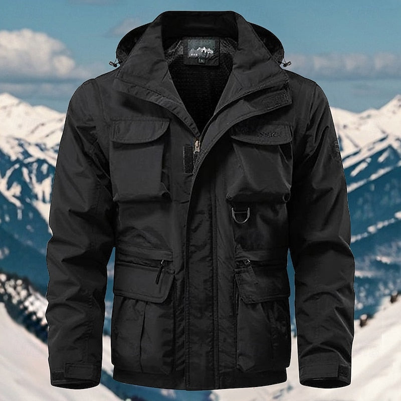 Man wearing the black explorer jacket – close-up