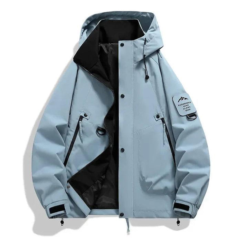 Men's hooded jacket with zip pockets in light blue