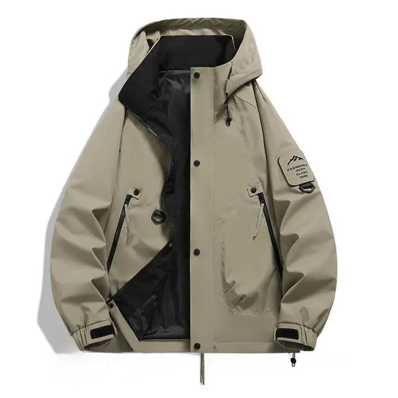 Men's hooded jacket with zip pockets in khaki