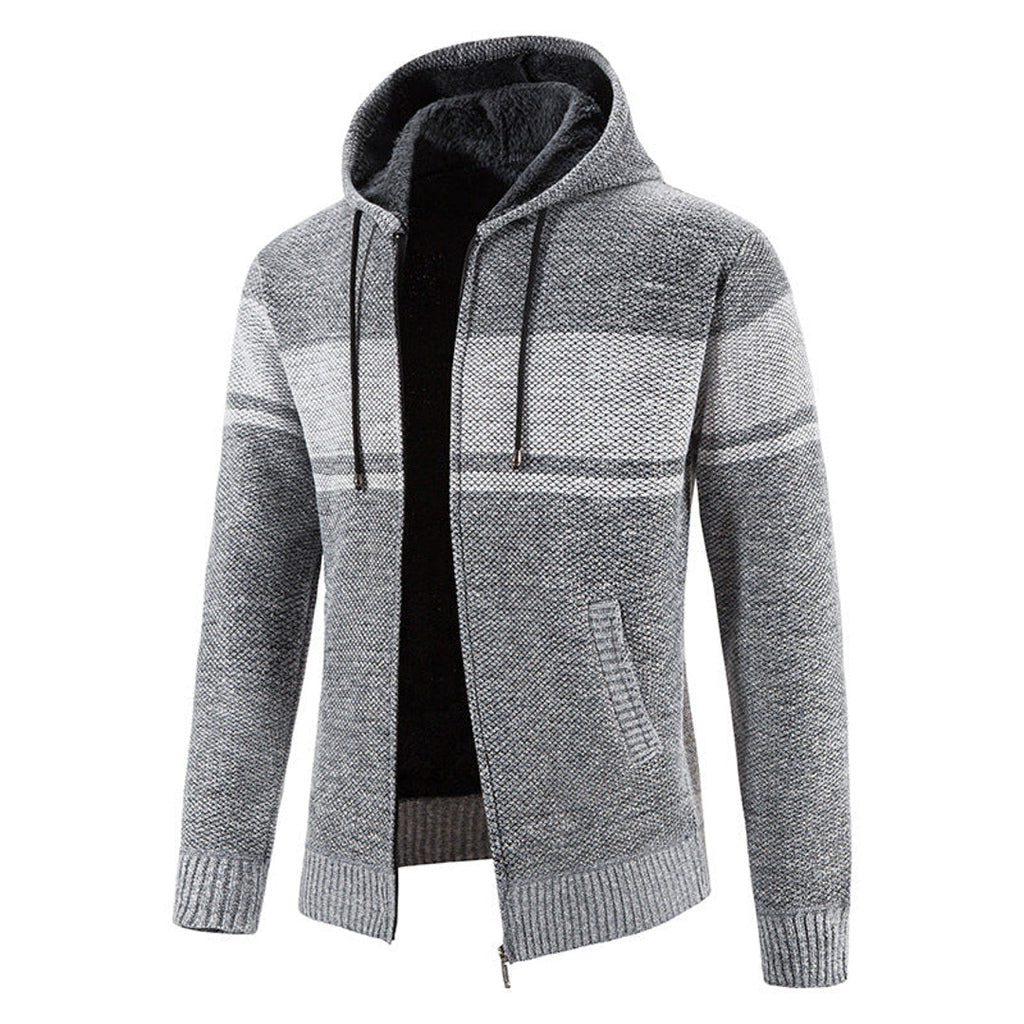 Men's light grey zip-up knit jacket – front view