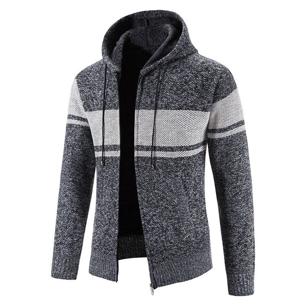 Men's dark grey melange zip-up knit jacket