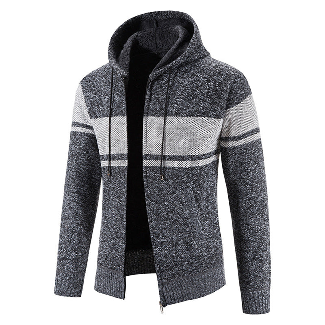 Men's dark grey melange zip-up knit jacket
