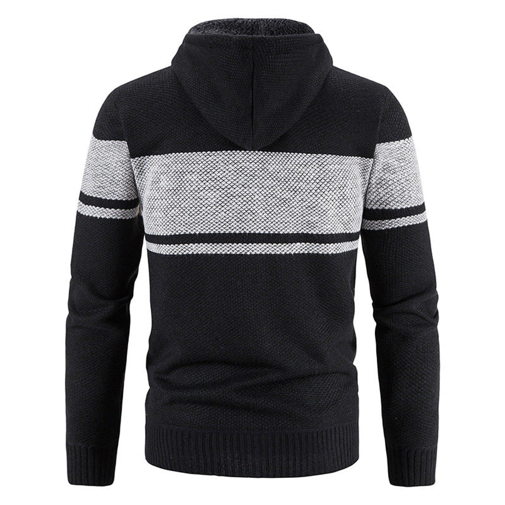 Men's black hooded knit jacket – back view