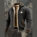 Men's hooded knit jacket with teddy lining in grey