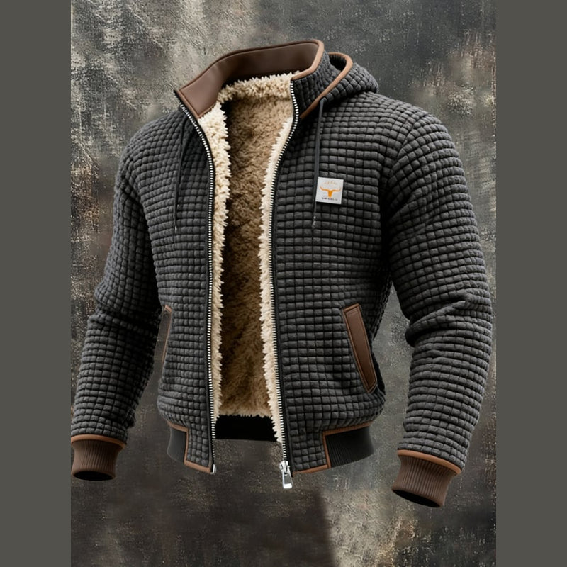 Men's Hooded Knit Jacket with Teddy Lining for Autumn Winter