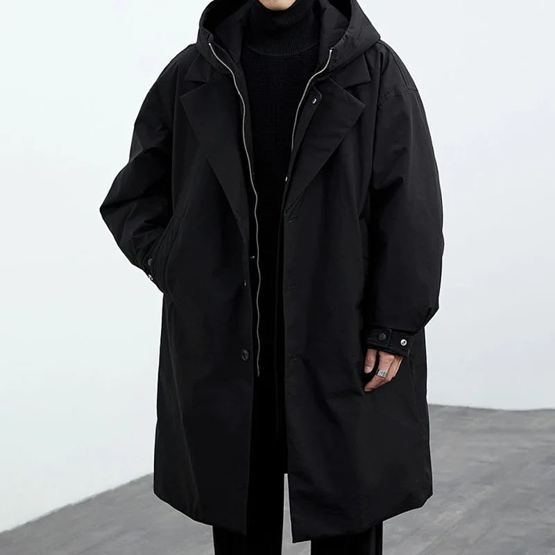 Man wearing the black hooded parka – front view