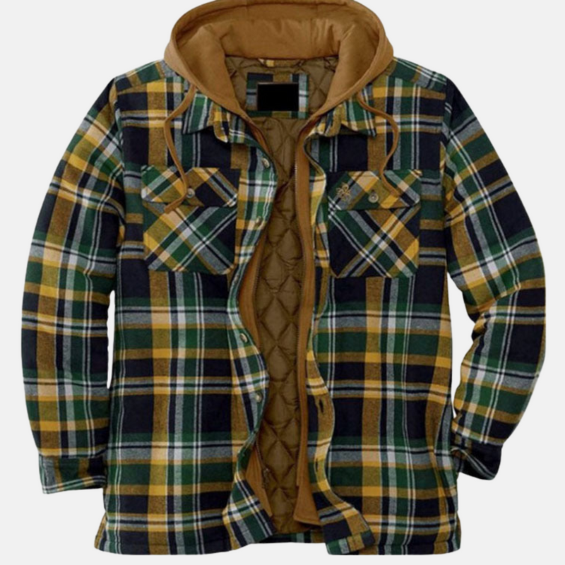 Men's hooded plaid shirt jacket in green