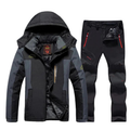Men's hooded ski jacket and trousers set in black