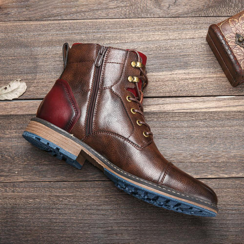 Men's brown ankle boot with contrast sole – side view