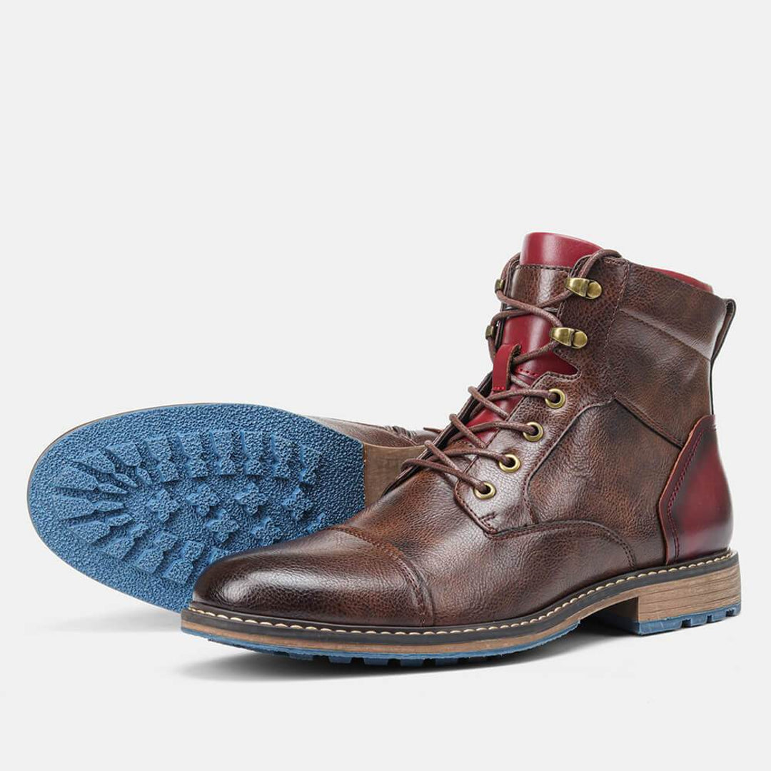 Men's brown ankle boot showing the sole