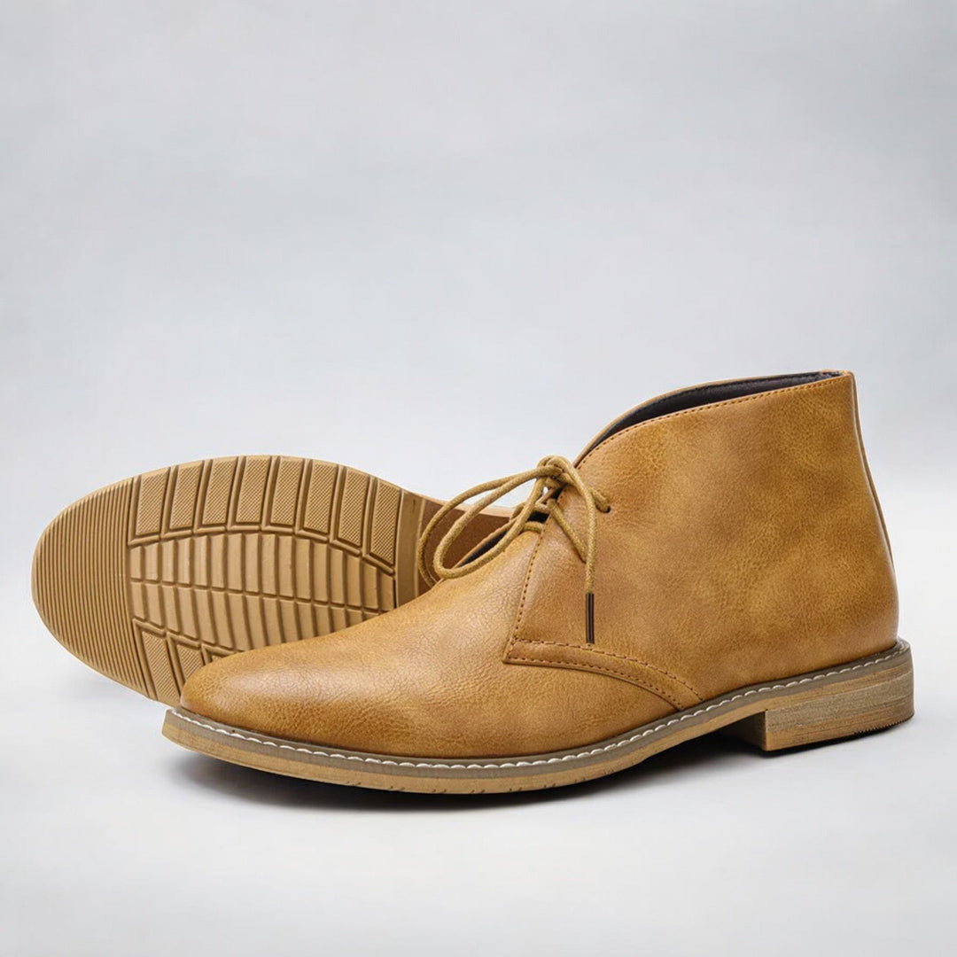 Men's tan chukka boots – side and sole view