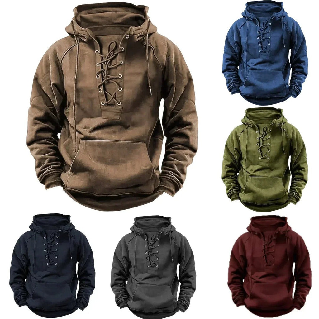 Men's lace-up hoodie with kangaroo pocket, colour overview