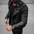 Men's leather-look biker jacket in black