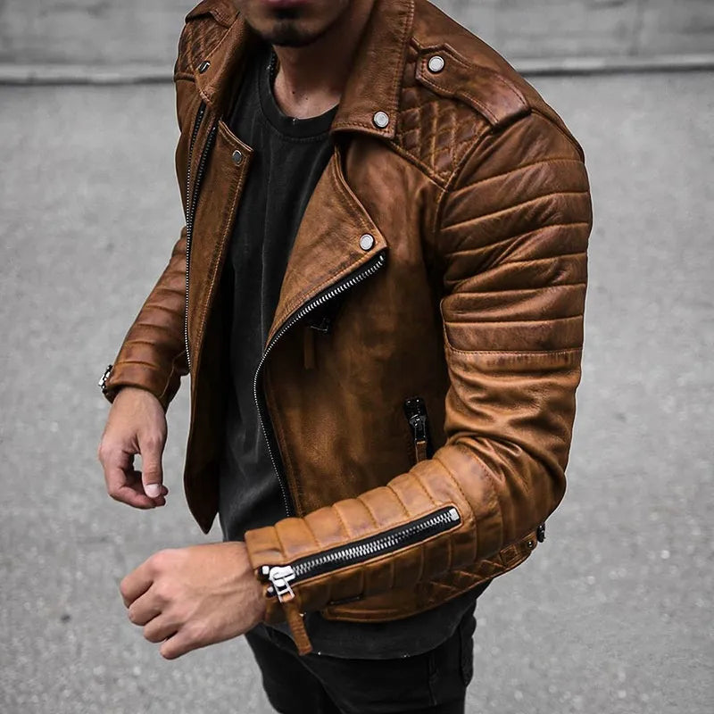 Men's leather-look biker jacket in brown