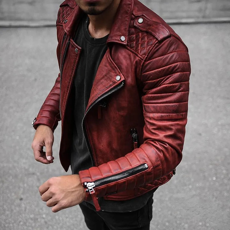 Men's leather-look biker jacket in red