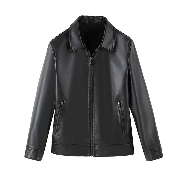 Men's black leather-look zip jacket – front view
