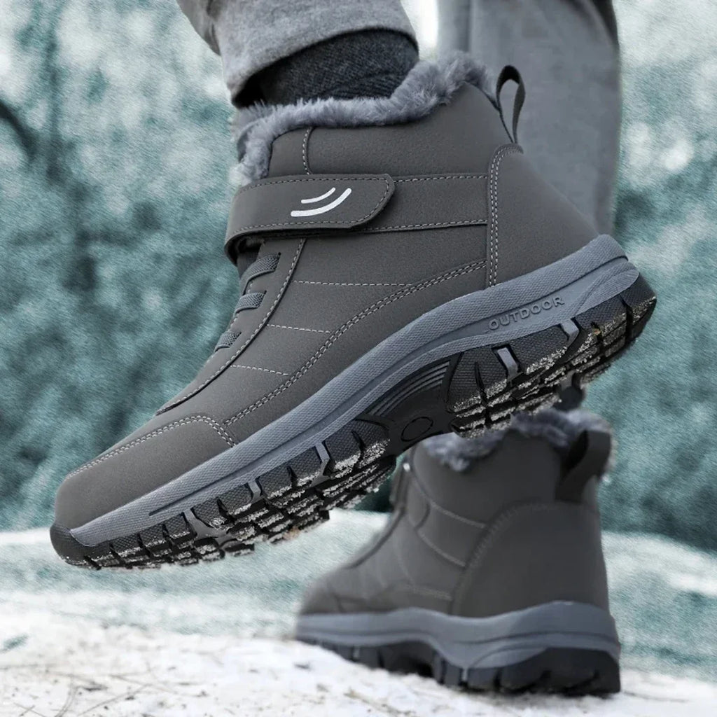 Men's grey winter boot with strap closure
