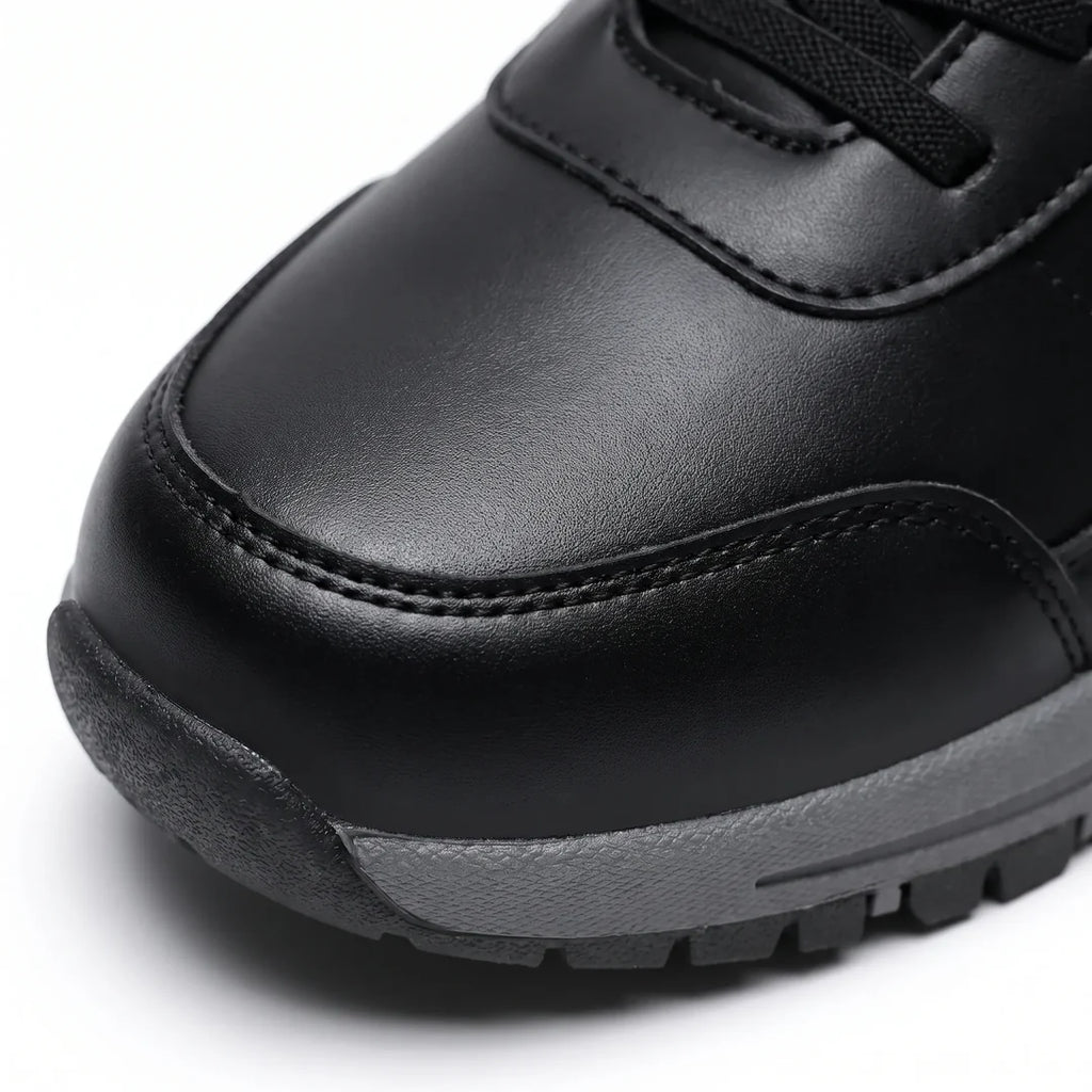 Close-up of the toe on the black winter boot