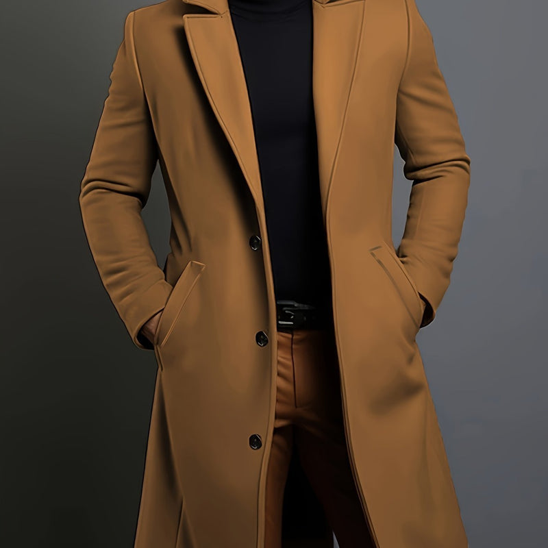 Men's long overcoat in brown