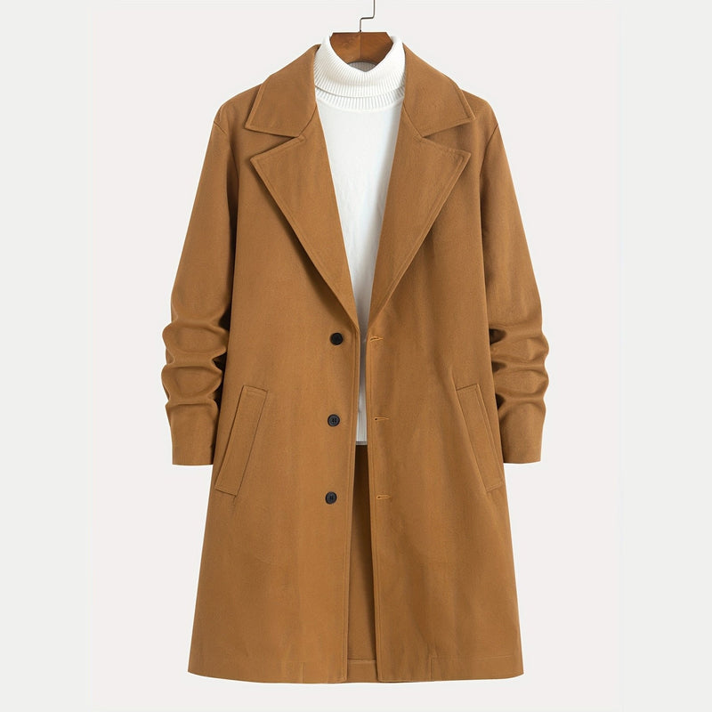 Men's brown long overcoat – front view