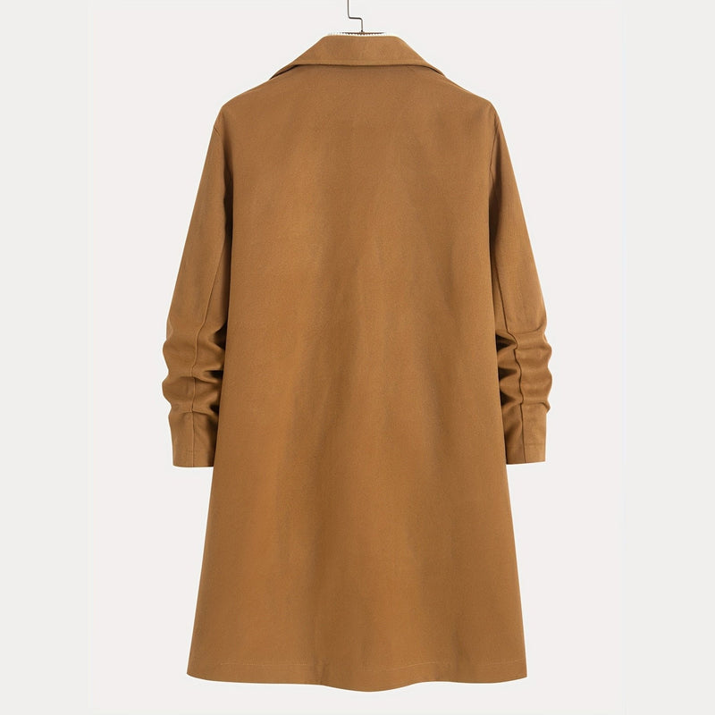 Men's brown long overcoat – back view