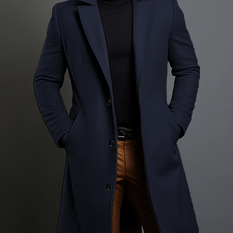 Men's long overcoat in navy blue