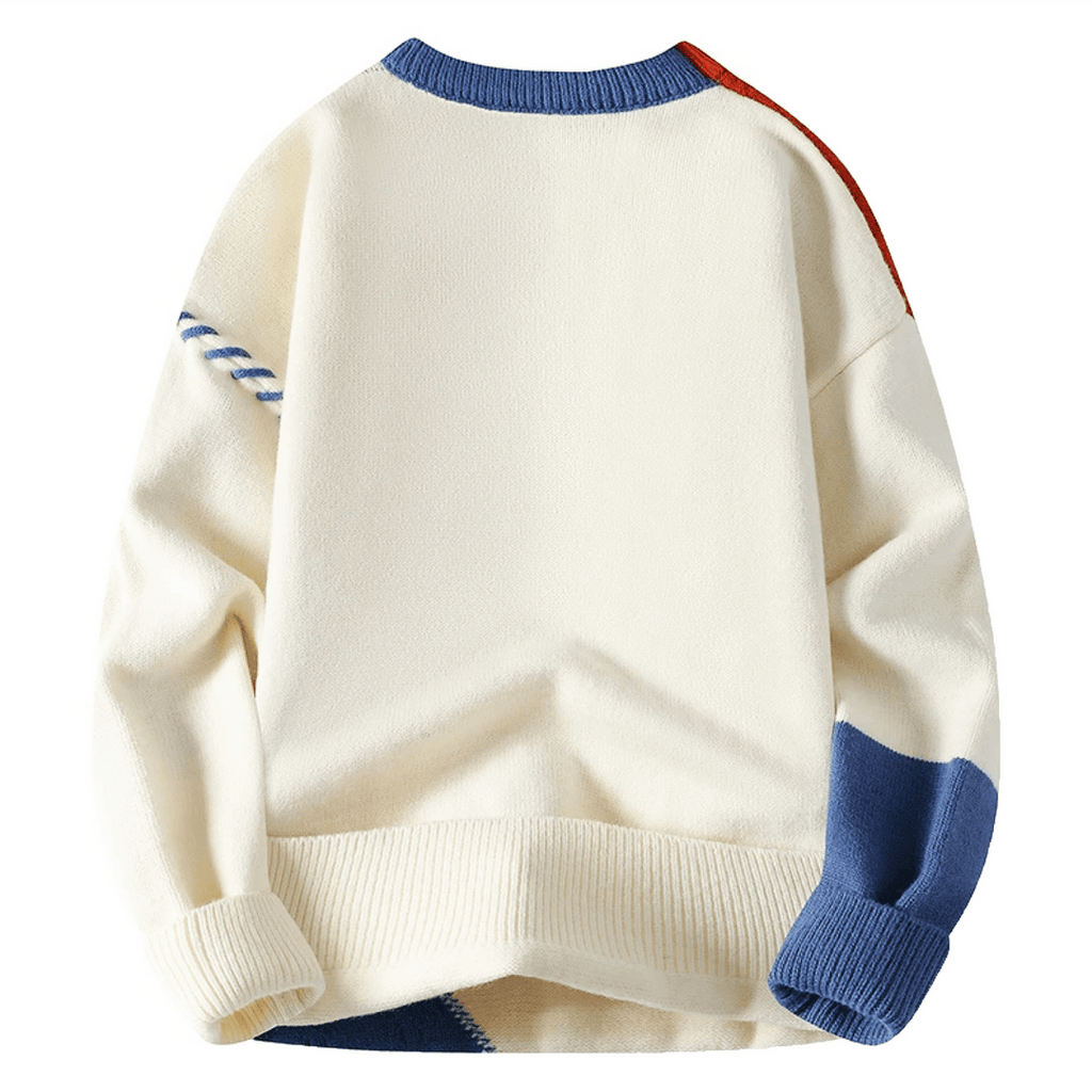 Men's patchwork sweater in blue – back view