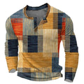 Men's patchwork print henley shirt in orange patchwork