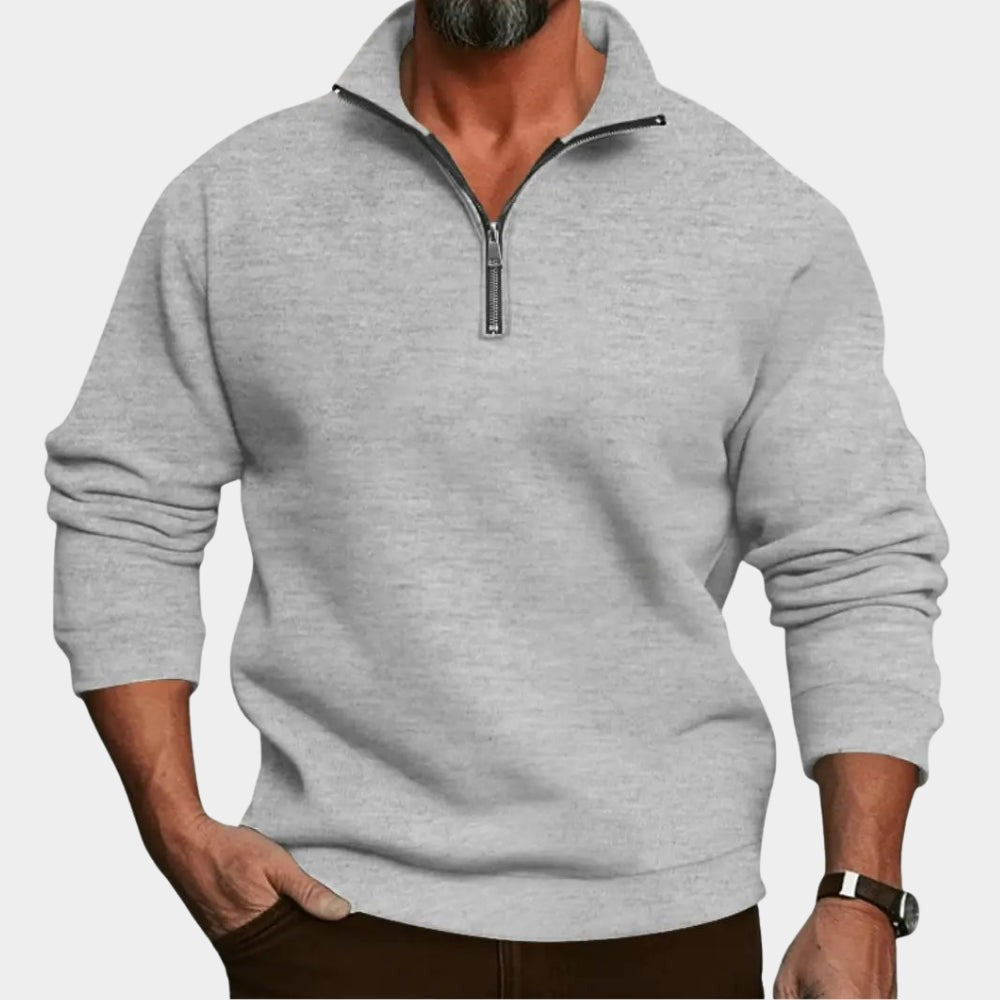Men's plain half-zip sweatshirt in light grey