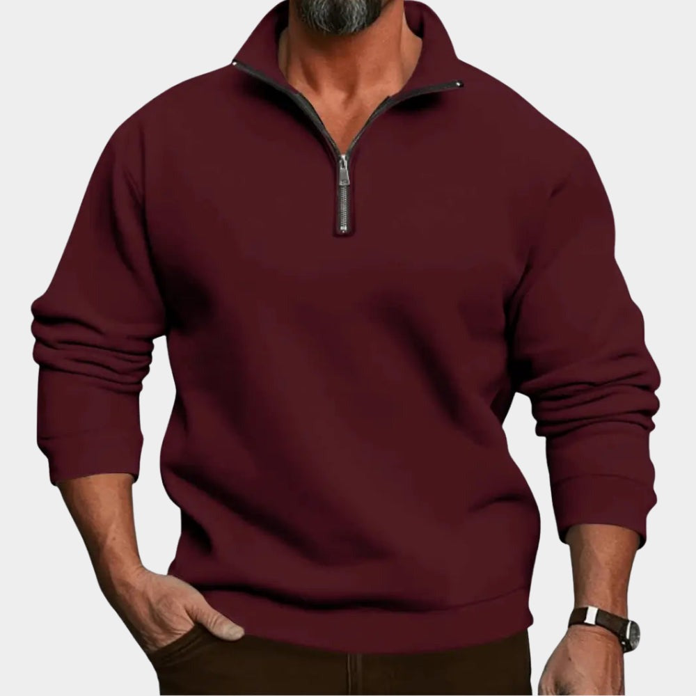 Men's plain half-zip sweatshirt in burgundy