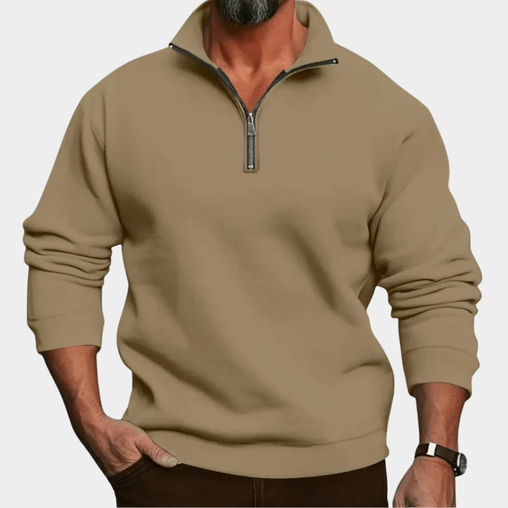 Men's plain half-zip sweatshirt in khaki
