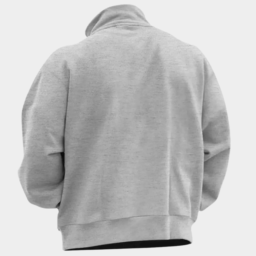 Men's plain half-zip sweatshirt in light grey, back view